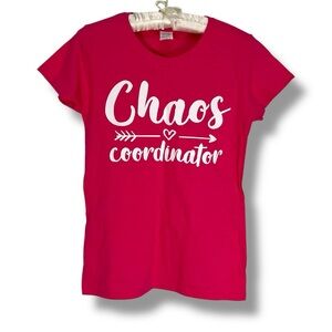 Gildan Pink T-Shirt Chaos Coordinator Tee 100% Cotton Bright Casual Ladies Sz S